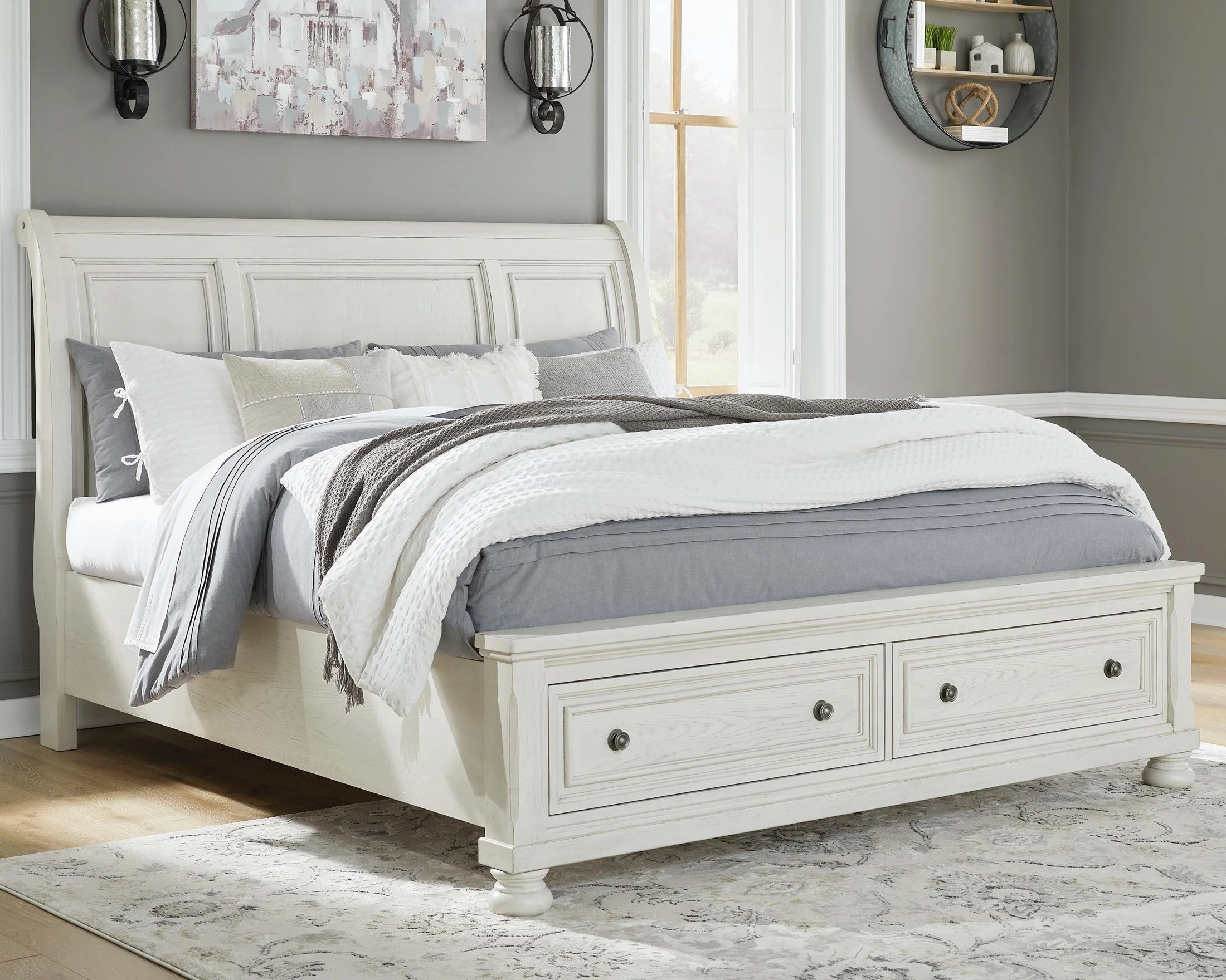 Robbinsdale Sleigh Bed with 2 Storage Drawers