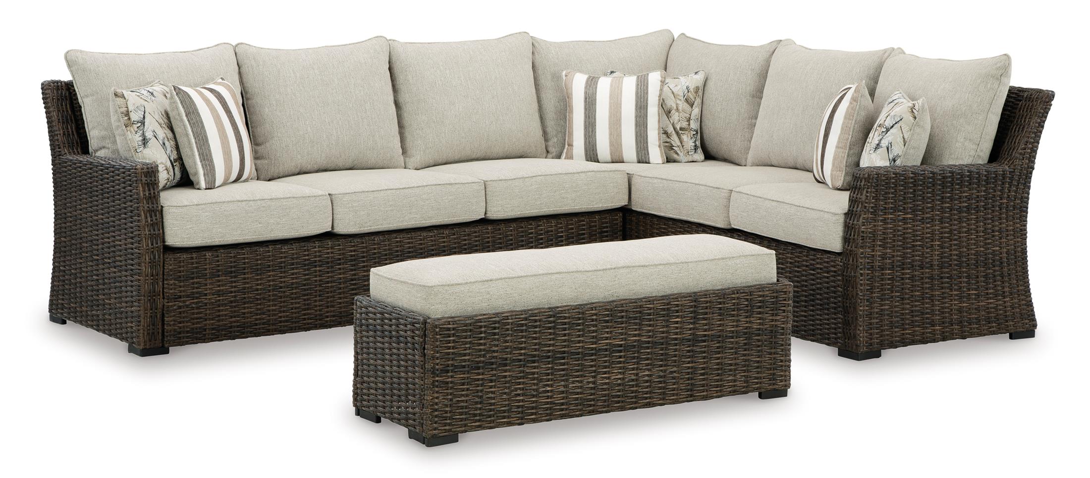 Ashley Brook Ranch Outdoor Sofa Sectional and Bench with Cushion