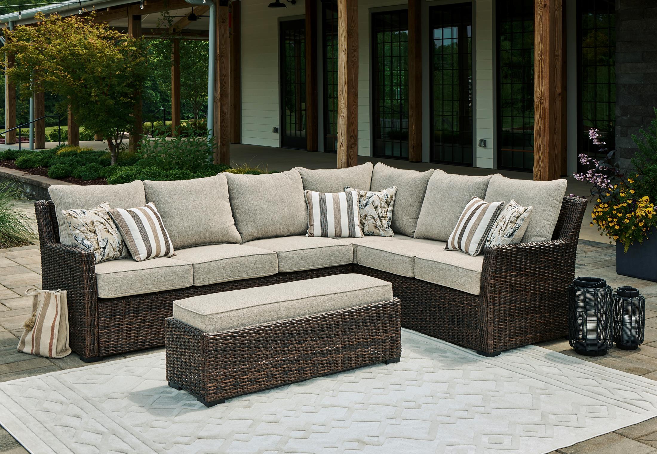 Ashley Brook Ranch Outdoor Sofa Sectional and Bench with Cushion