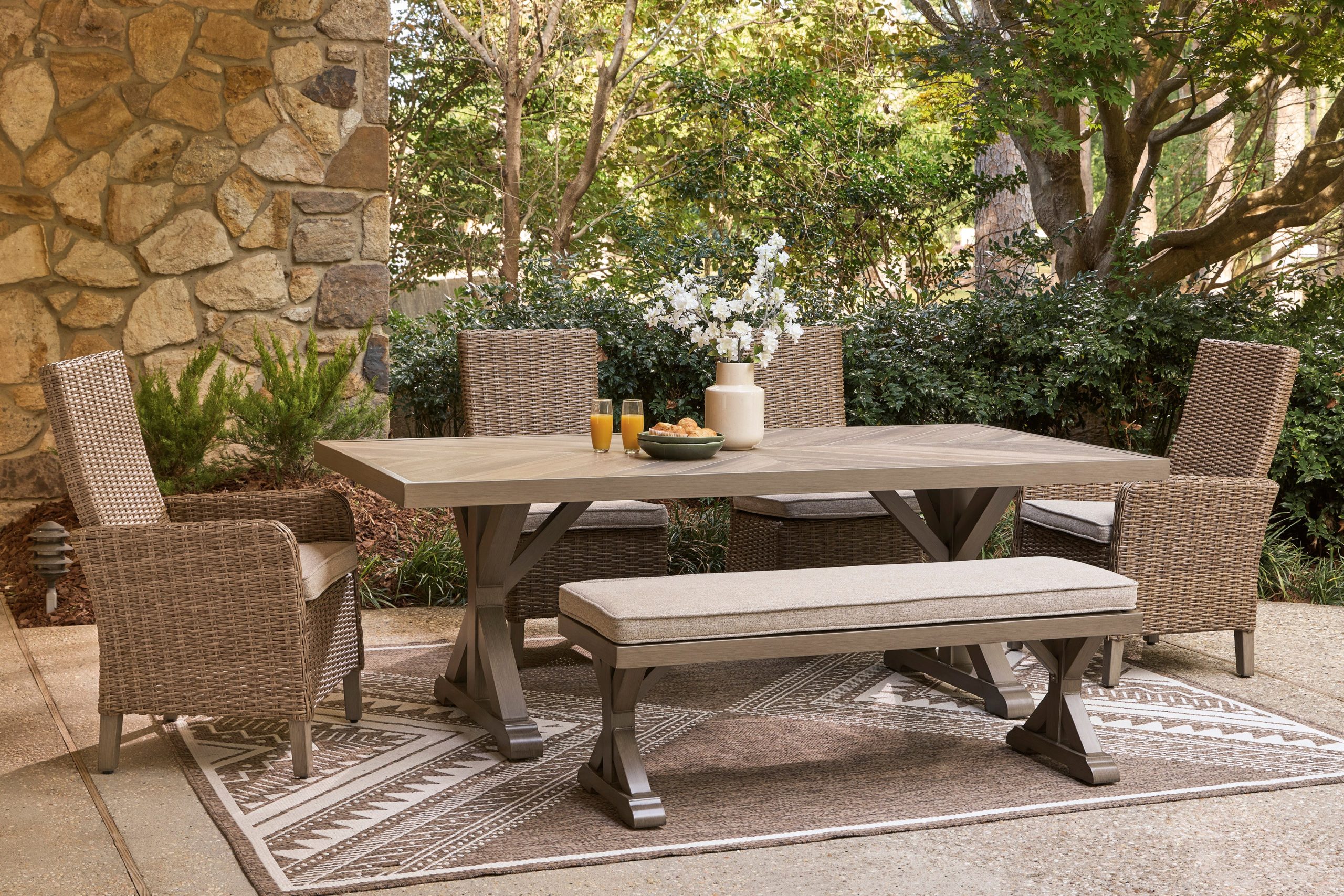 Ashley Revare Beach Outdoor Patio Bench with Cushion