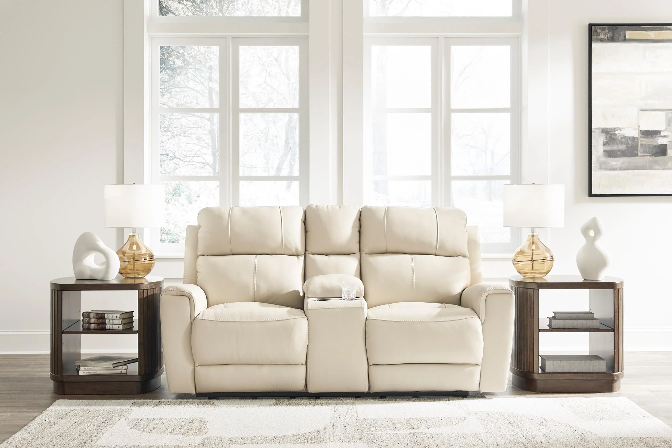 Dahlmoore Leather Power Reclining Console Loveseat
