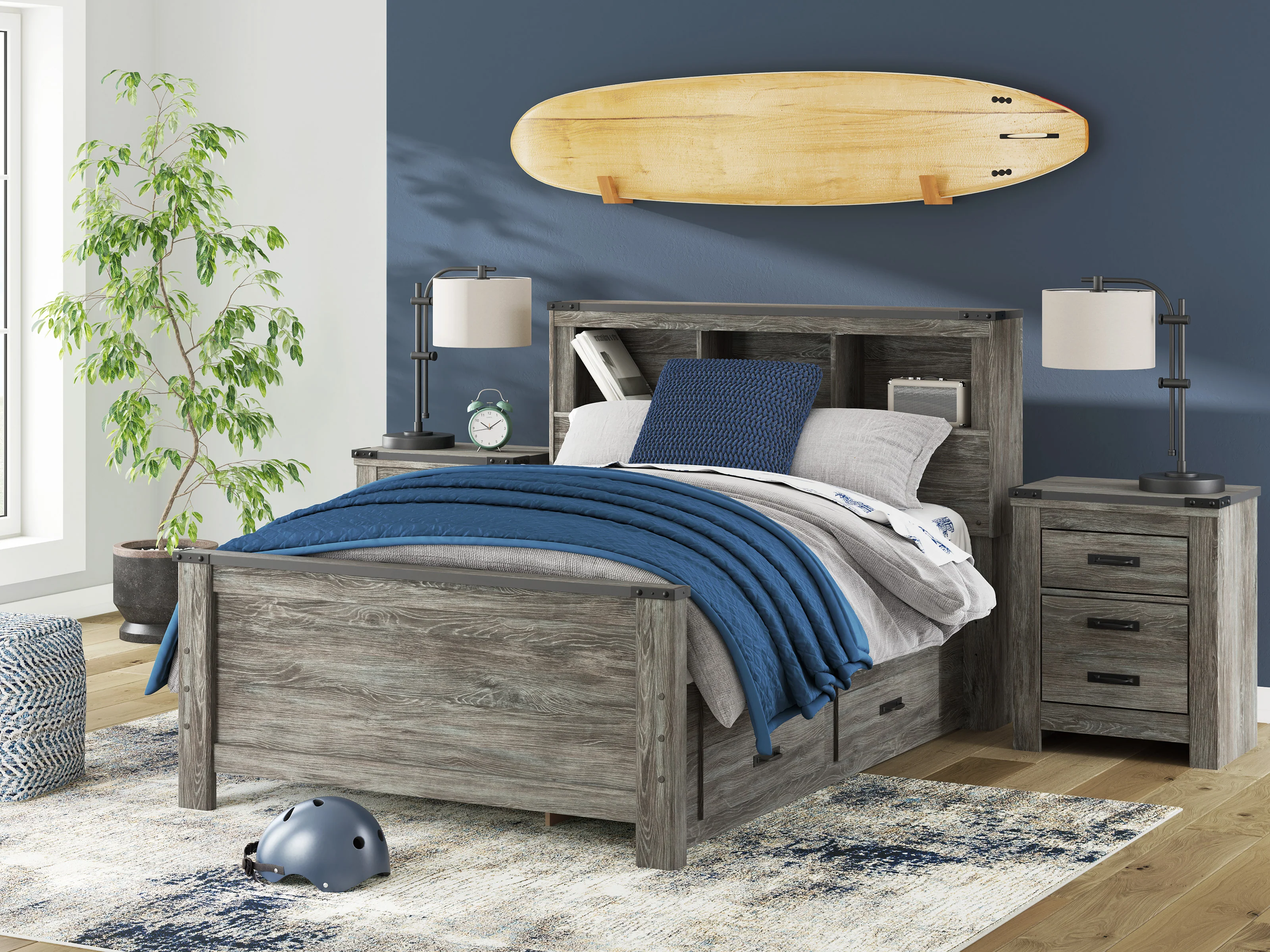 Frandern Bookcase Panel Bed with Storage