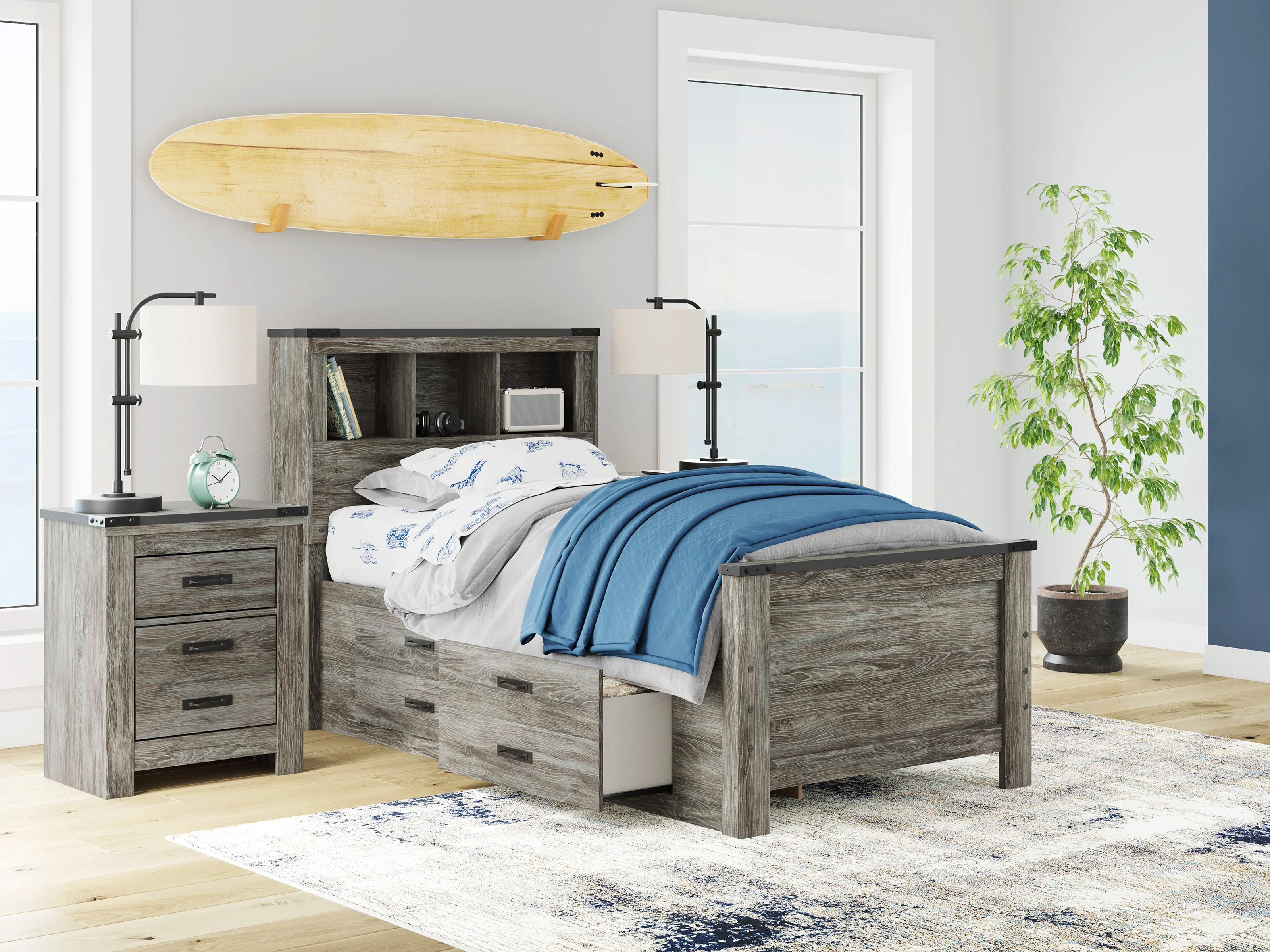 Frandern Bookcase Panel Bed with Storage