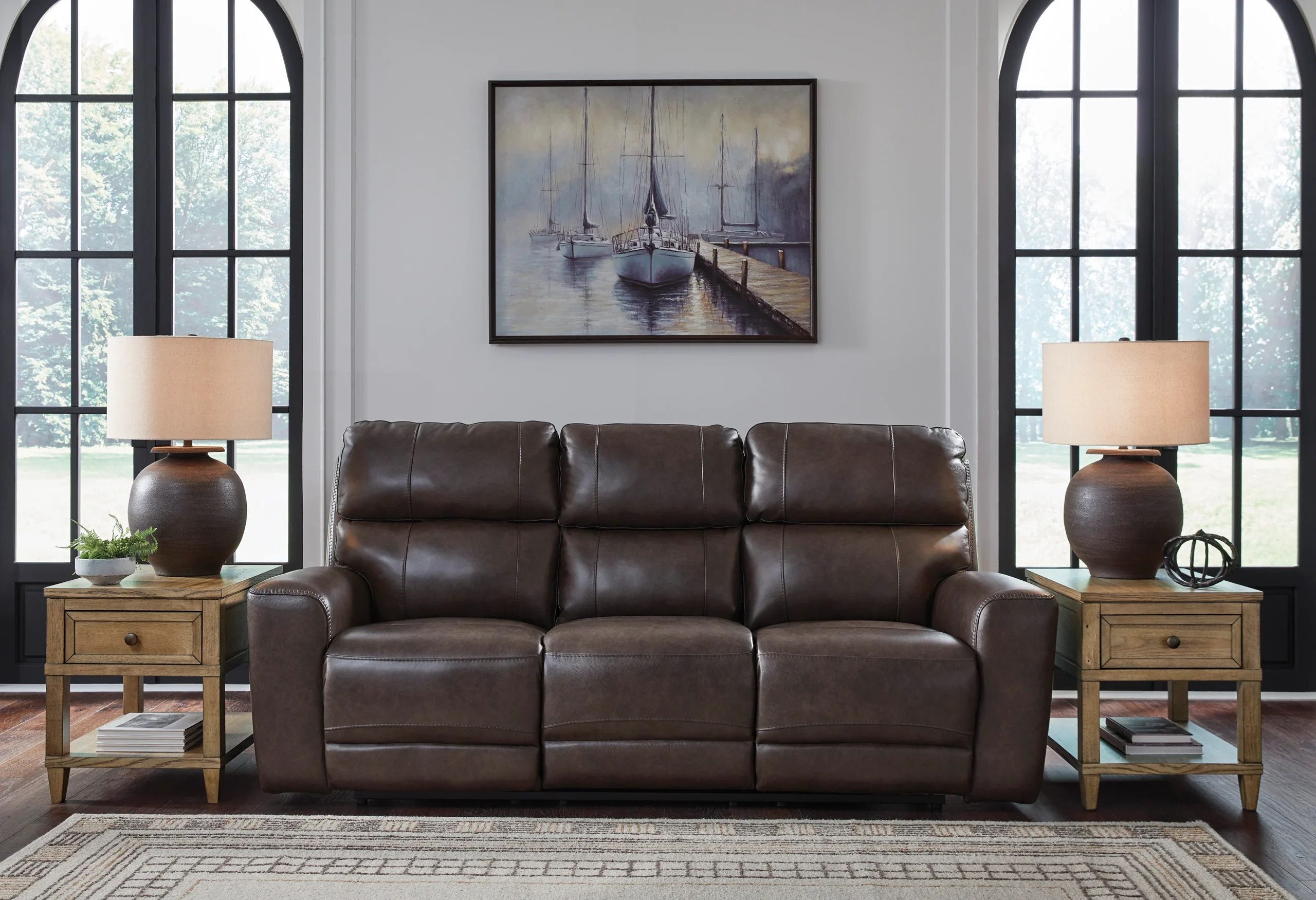 Beadel Leather Power Reclining Sofa with Drop Down Table