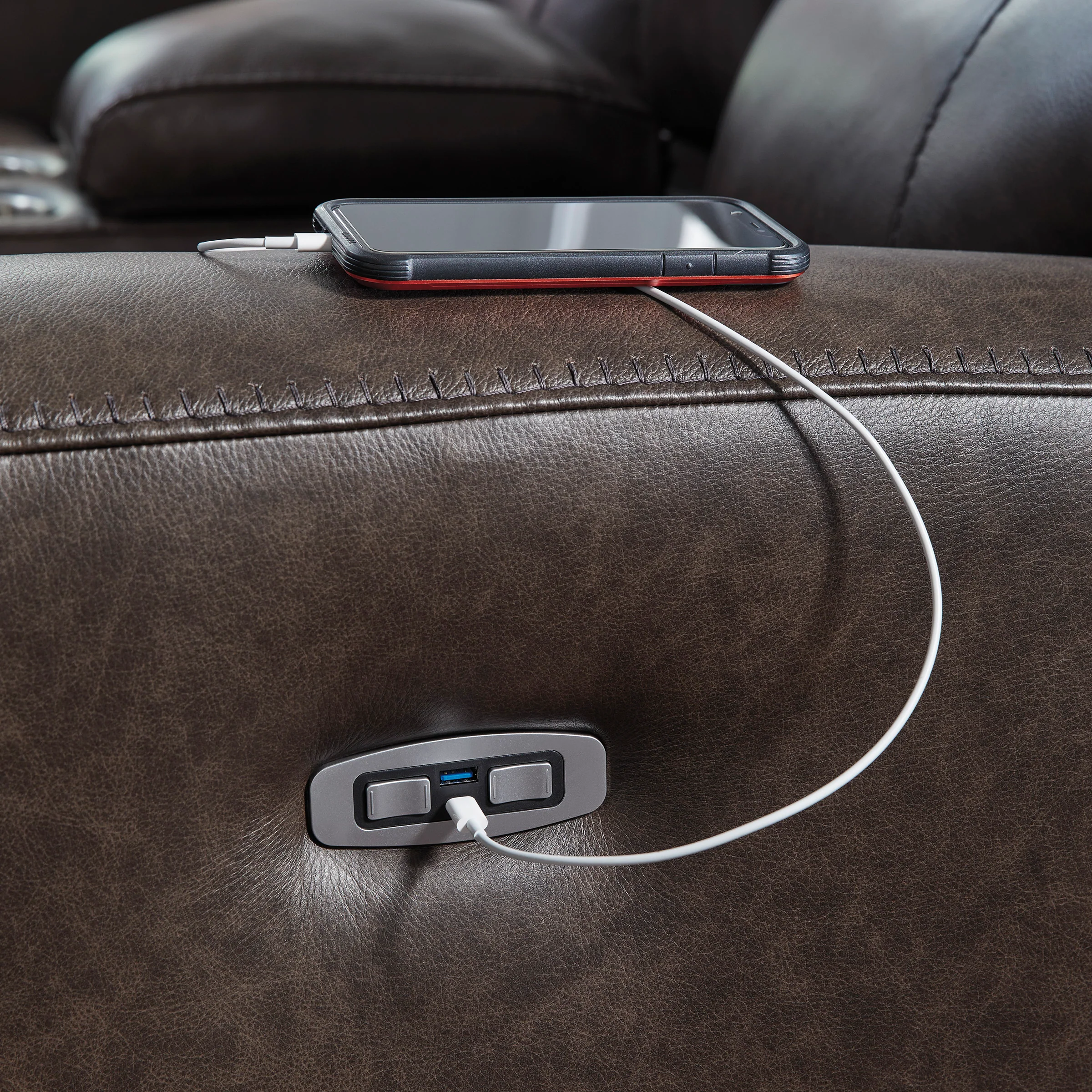 Beadel Leather Power Reclining Sofa with Drop Down Table