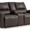 Boxmere Leather Power Reclining Console Loveseat