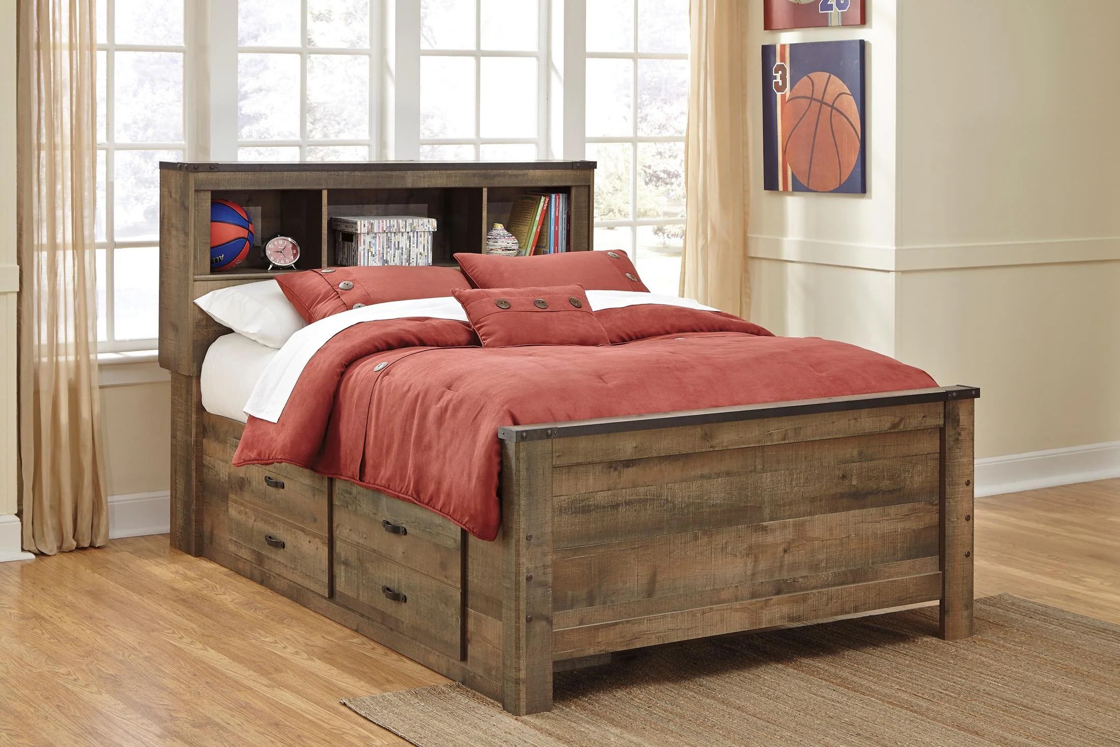 Trinell Full Panel Bed with 2 Storage Drawers