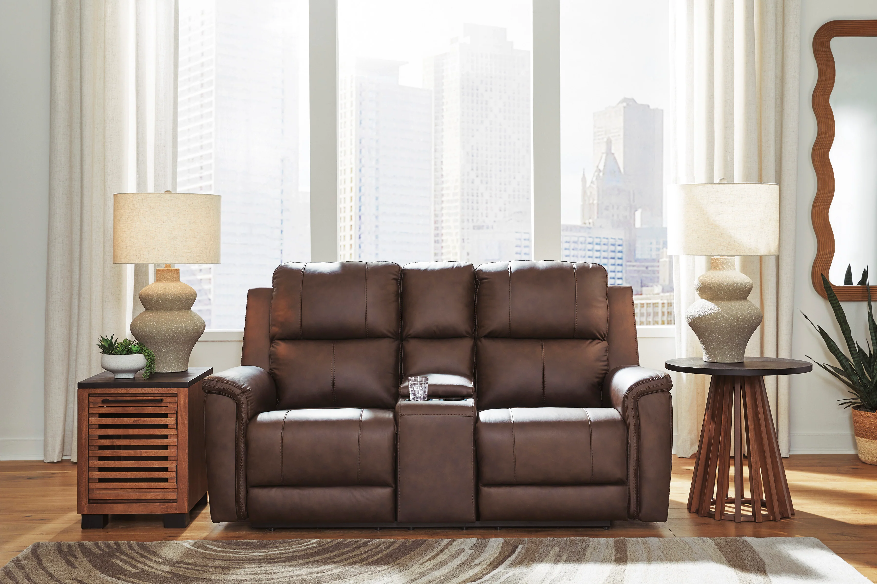 Beryton Power Reclining Console Loveseat with Adjustable Headrest