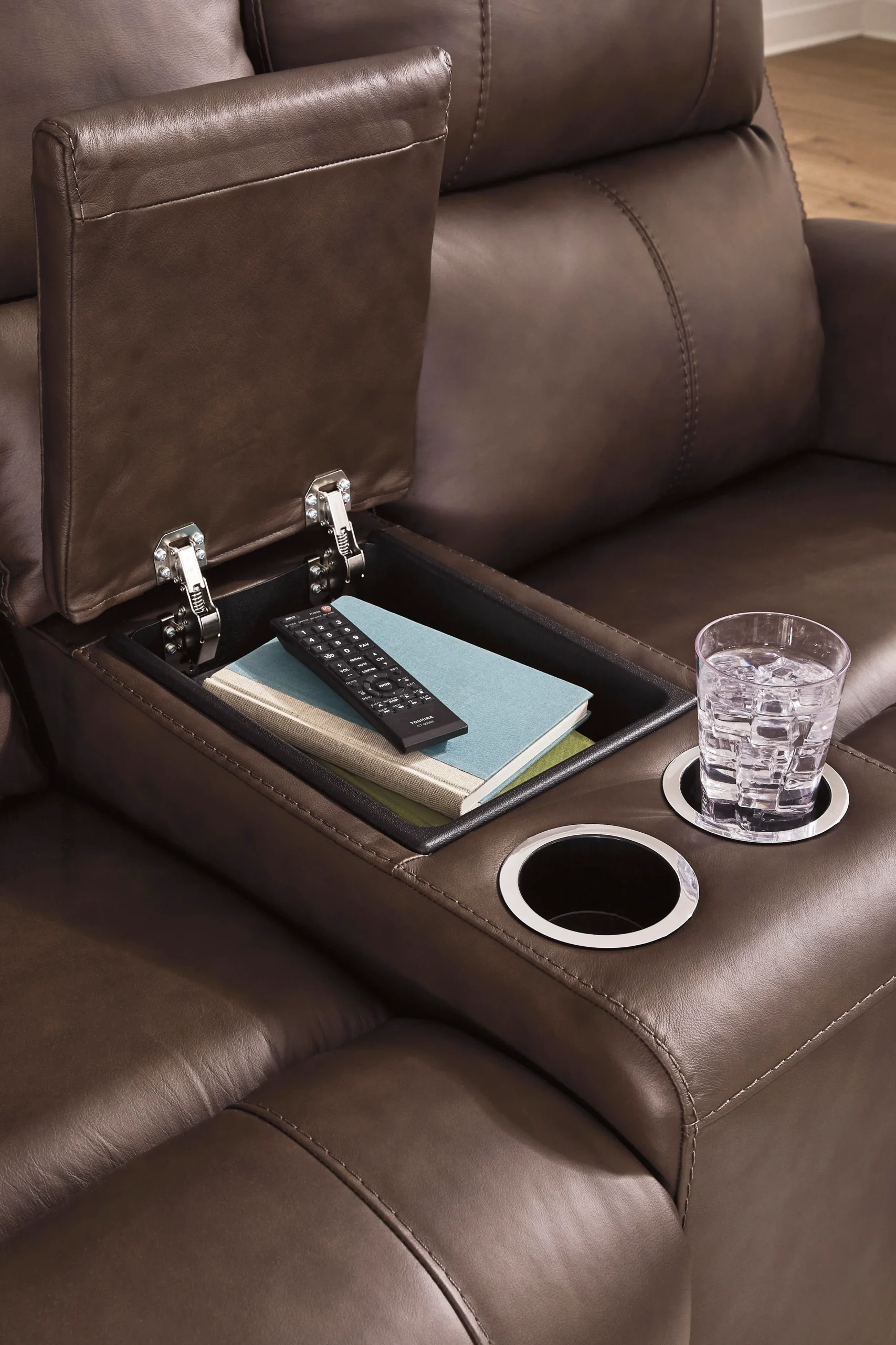 Beryton Power Reclining Console Loveseat with Adjustable Headrest