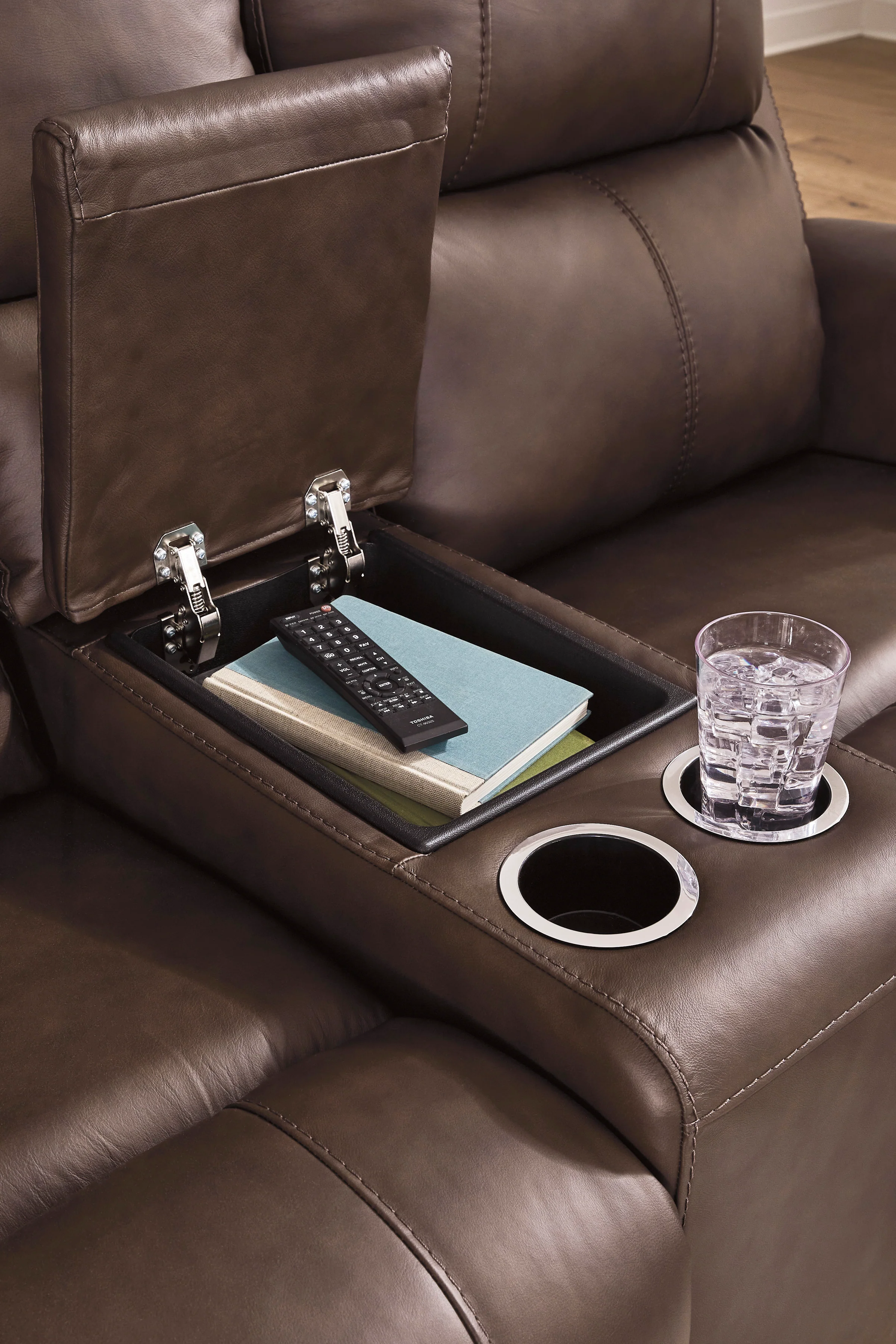Beryton Power Reclining Console Loveseat with Adjustable Headrest
