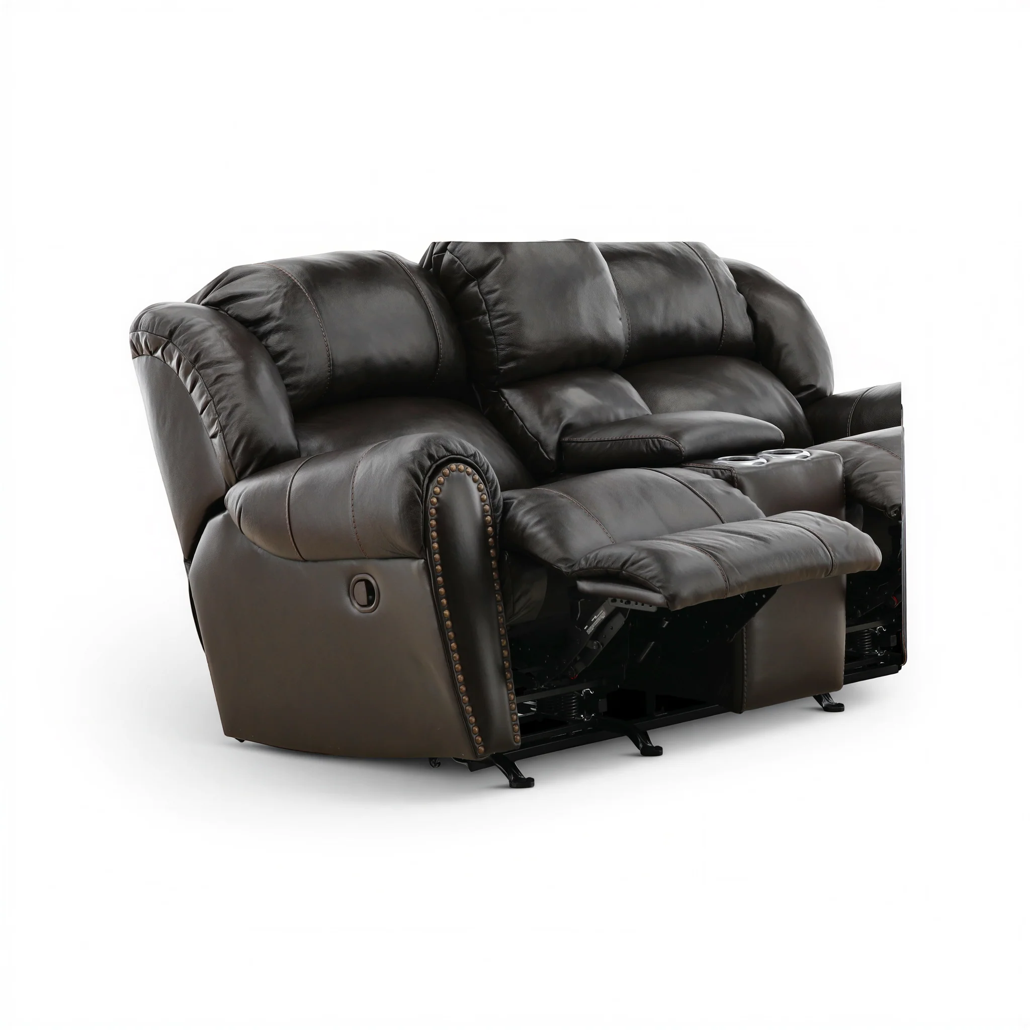Falynn Manual Leather Rocker Recliner Console Loveseat