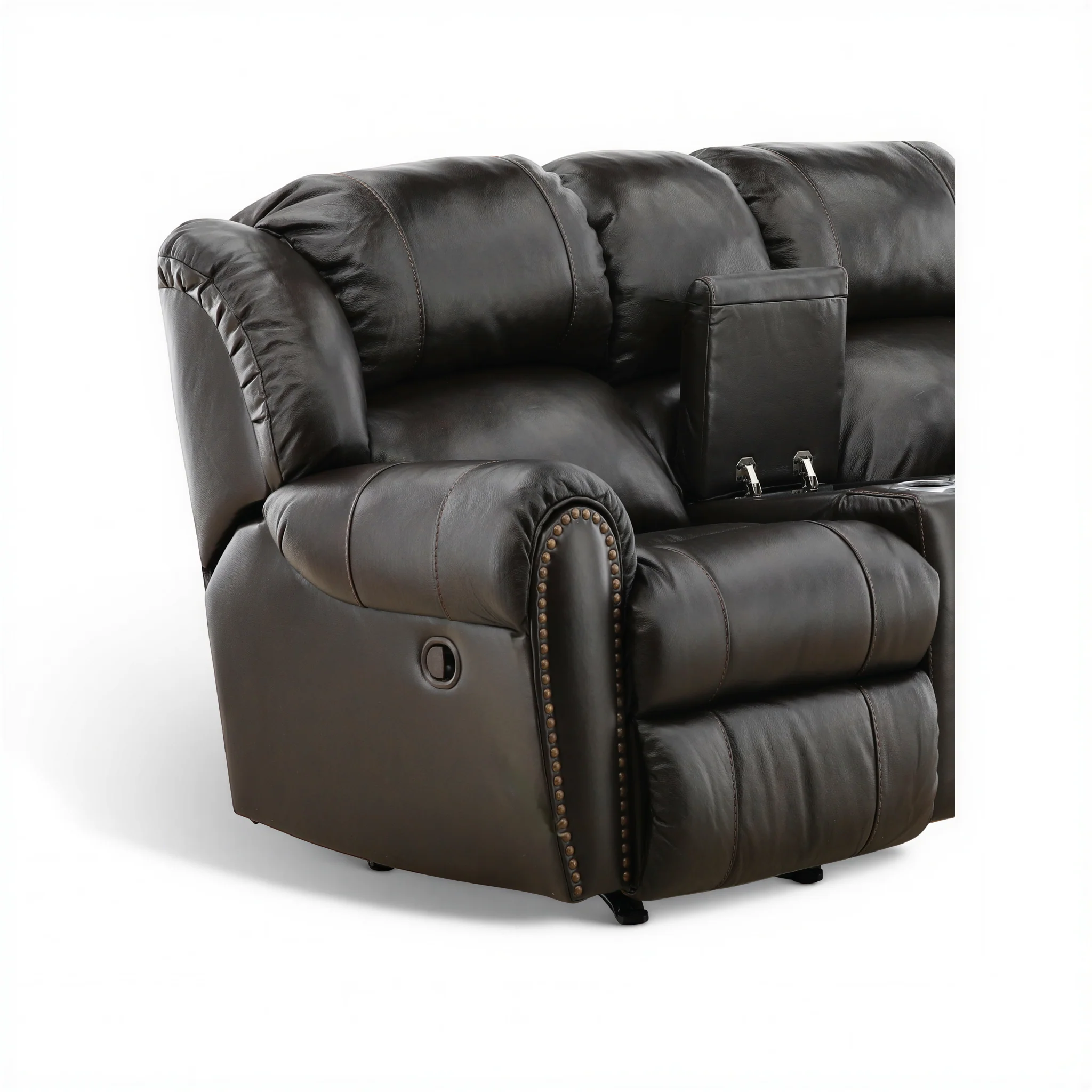 Falynn Manual Leather Rocker Recliner Console Loveseat