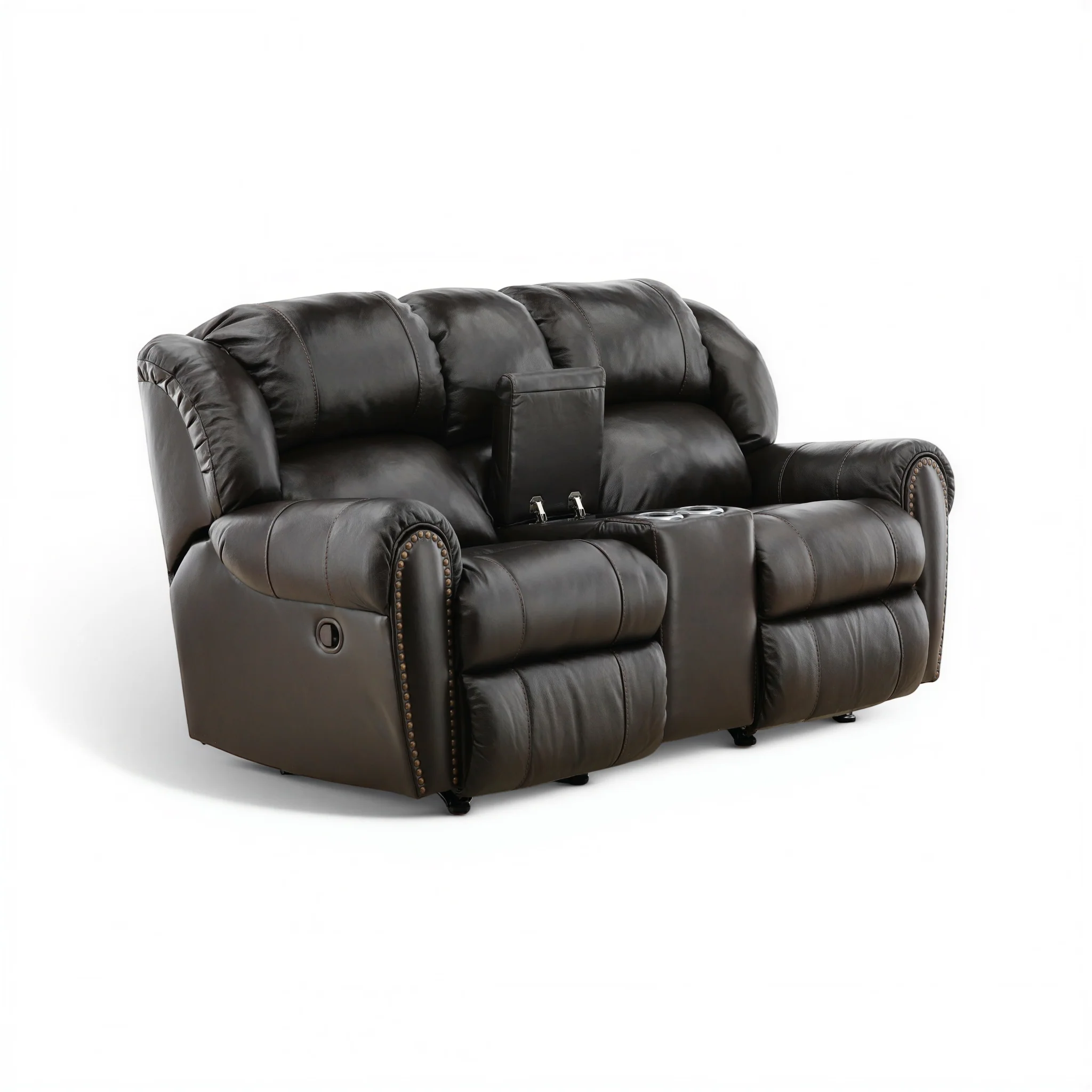 Falynn Manual Leather Rocker Recliner Console Loveseat