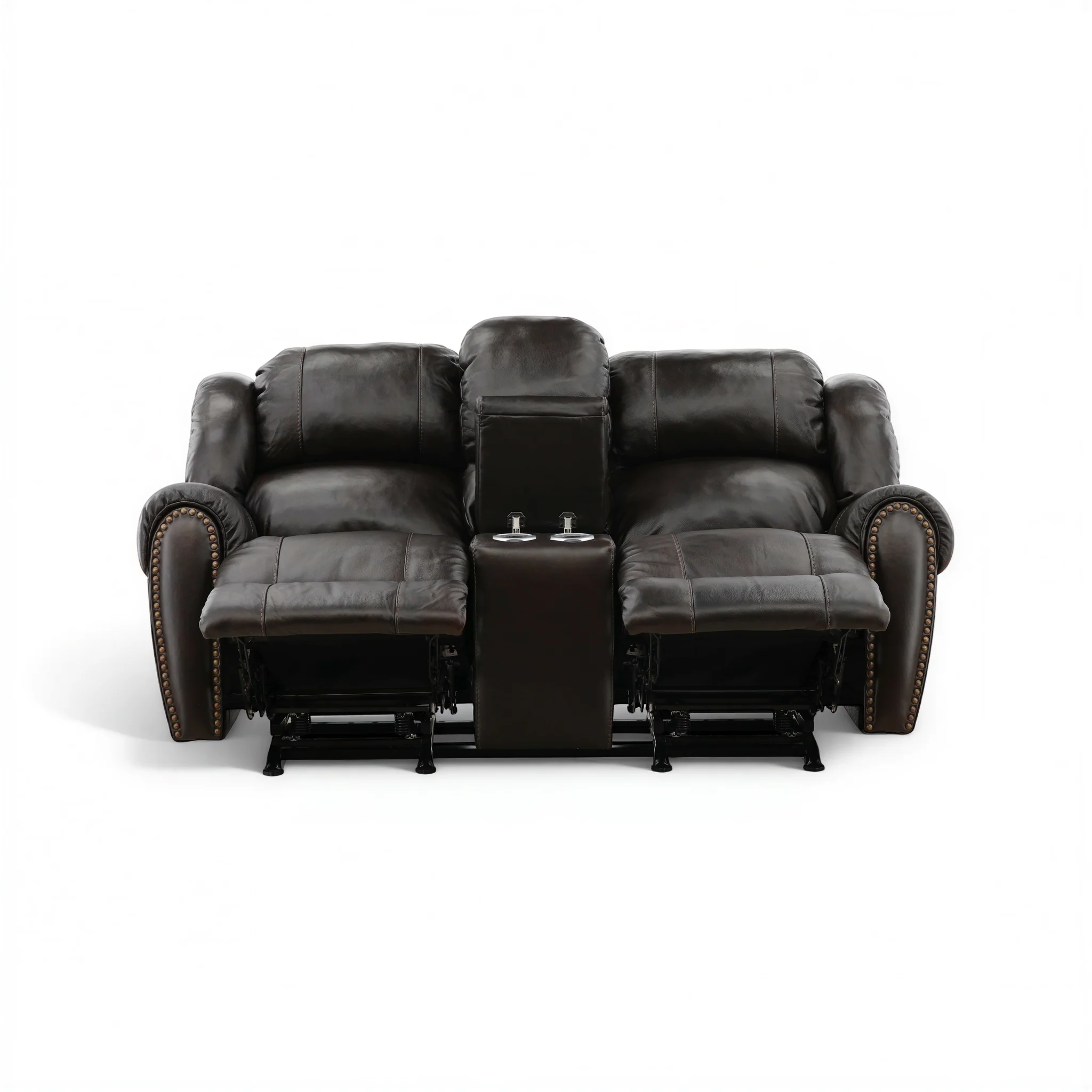 Falynn Manual Leather Rocker Recliner Console Loveseat