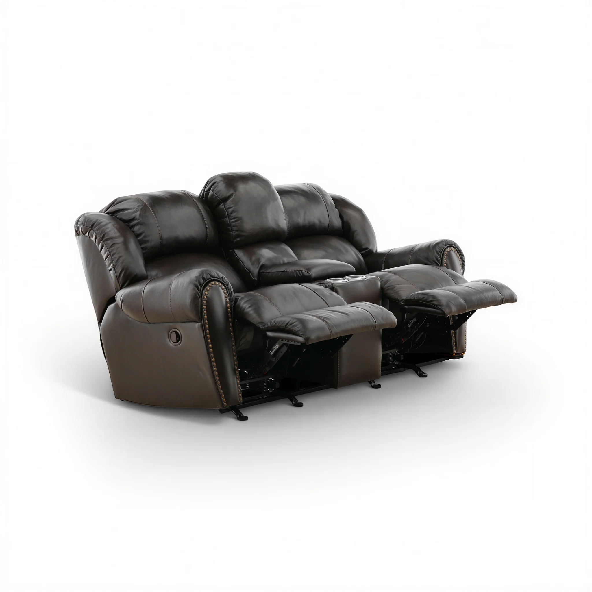 Falynn Manual Leather Rocker Recliner Console Loveseat