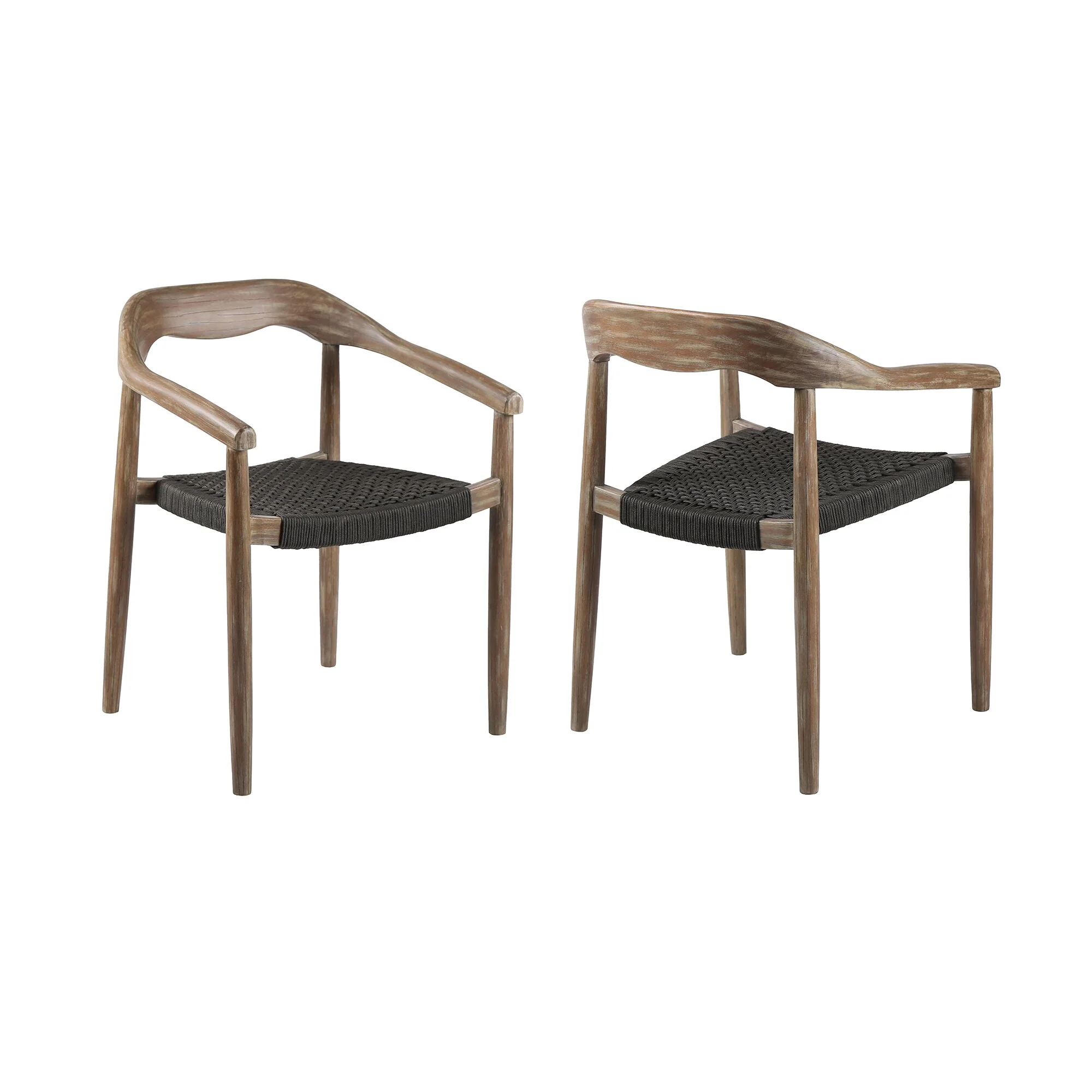 Santo Indoor Outdoor Stackable Dining Chair in Eucalyptus Wood with Charcoal Rope (Set of 2)