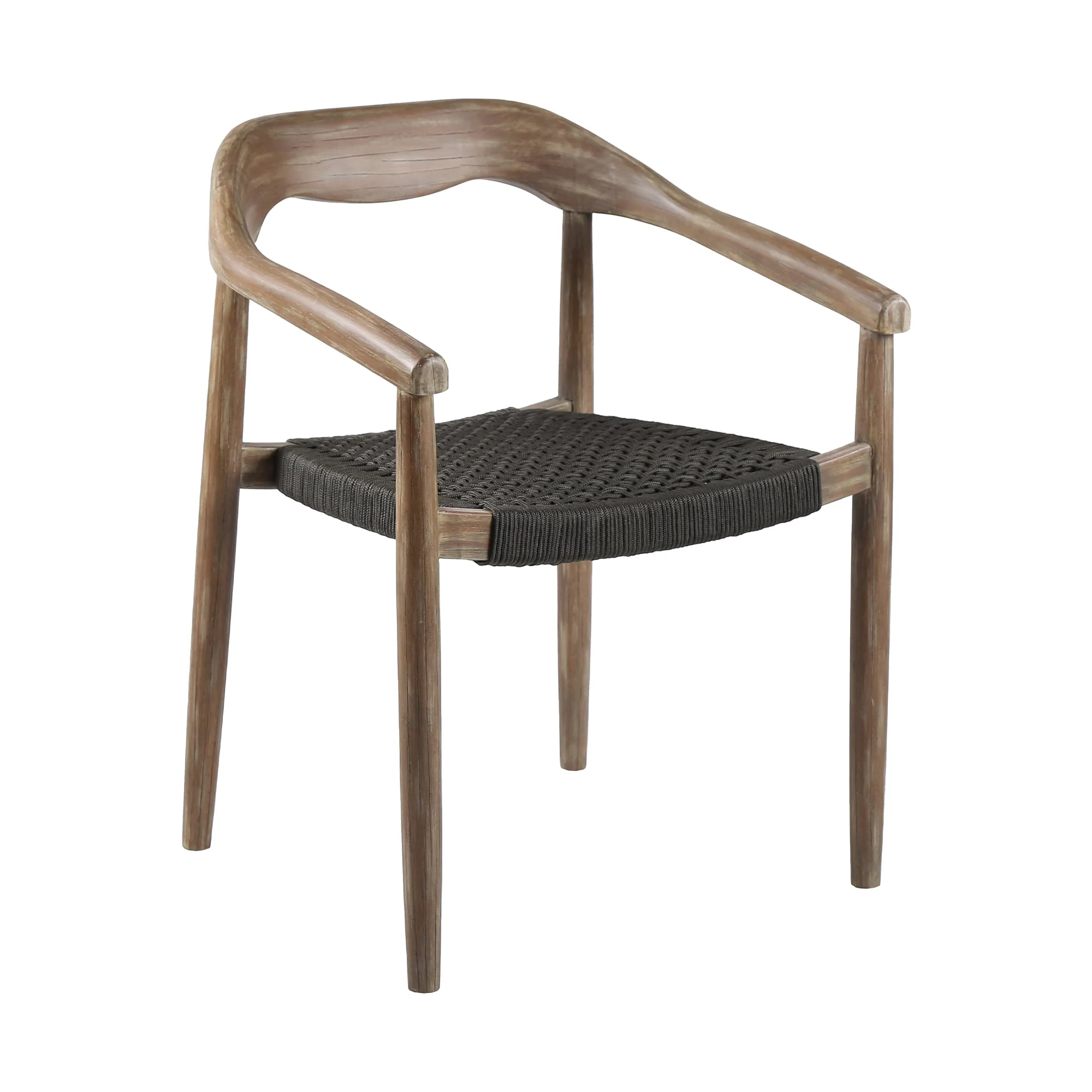 Santo Indoor Outdoor Stackable Dining Chair in Eucalyptus Wood with Charcoal Rope (Set of 2)