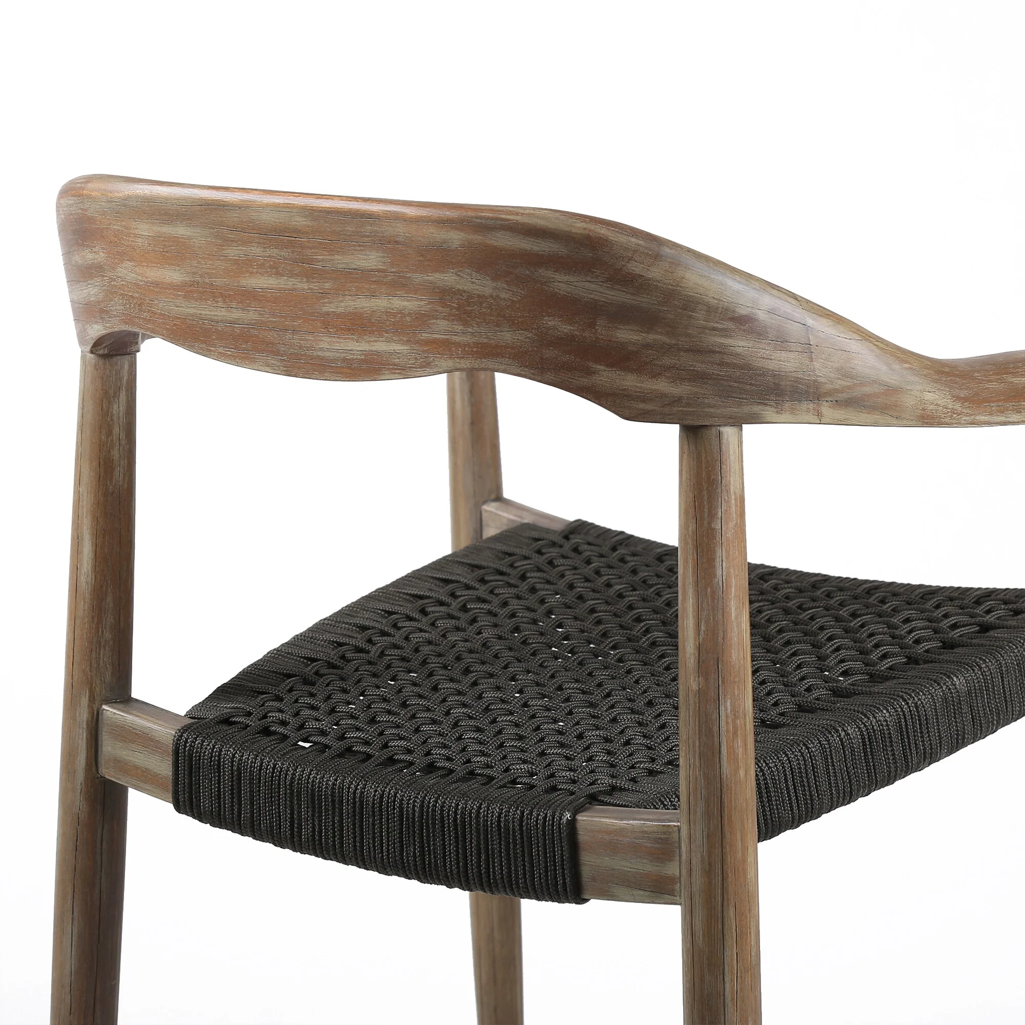 Santo Indoor Outdoor Stackable Dining Chair in Eucalyptus Wood with Charcoal Rope (Set of 2)