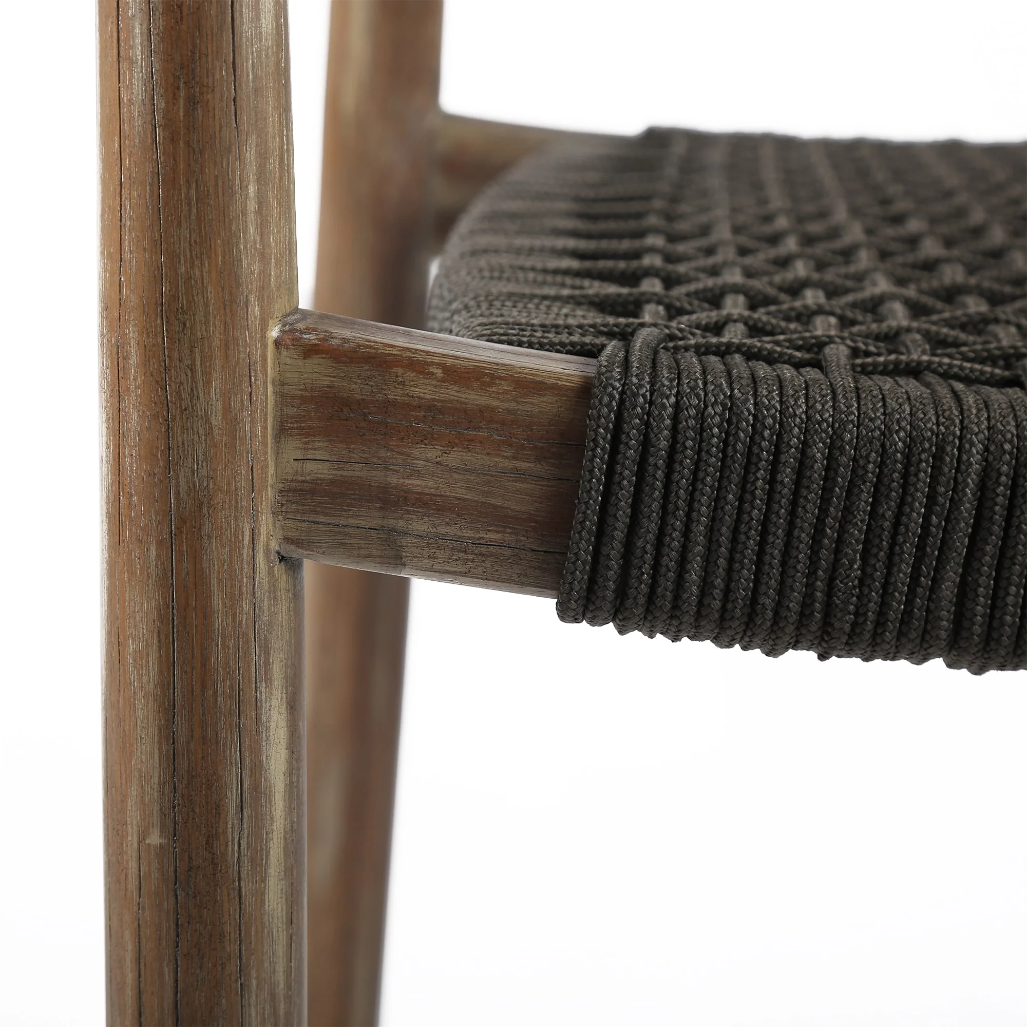 Santo Indoor Outdoor Stackable Dining Chair in Eucalyptus Wood with Charcoal Rope (Set of 2)