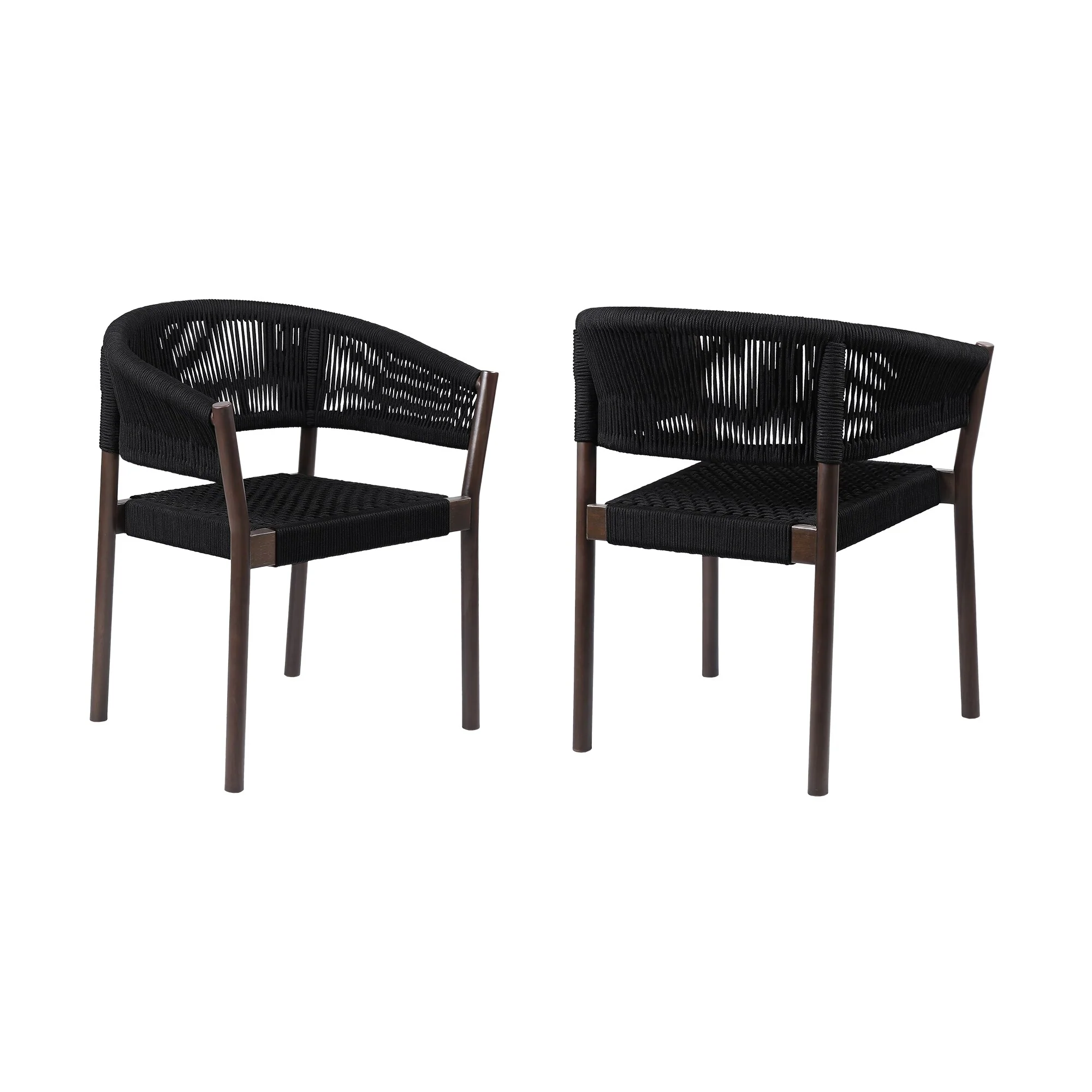 Doris Indoor Outdoor Dining Chair in Dark Eucalyptus Wood with Black Rope (Set of 2)