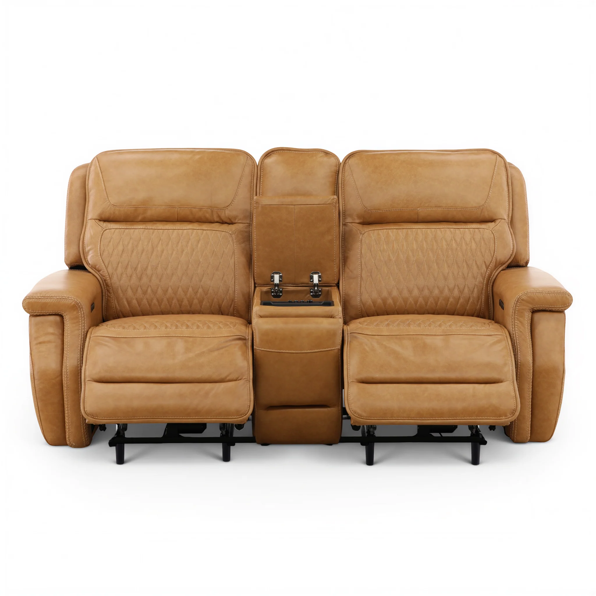 Denton Leather Power Reclining Home Theater Console Loveseat