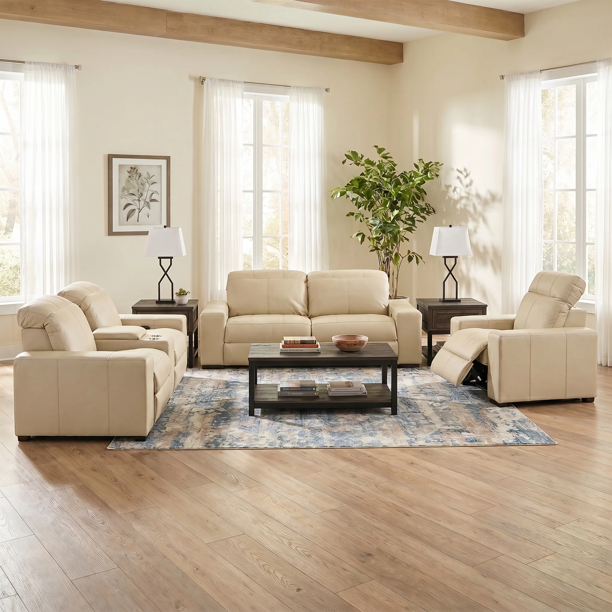 Evren Power Leather Console Loveseat