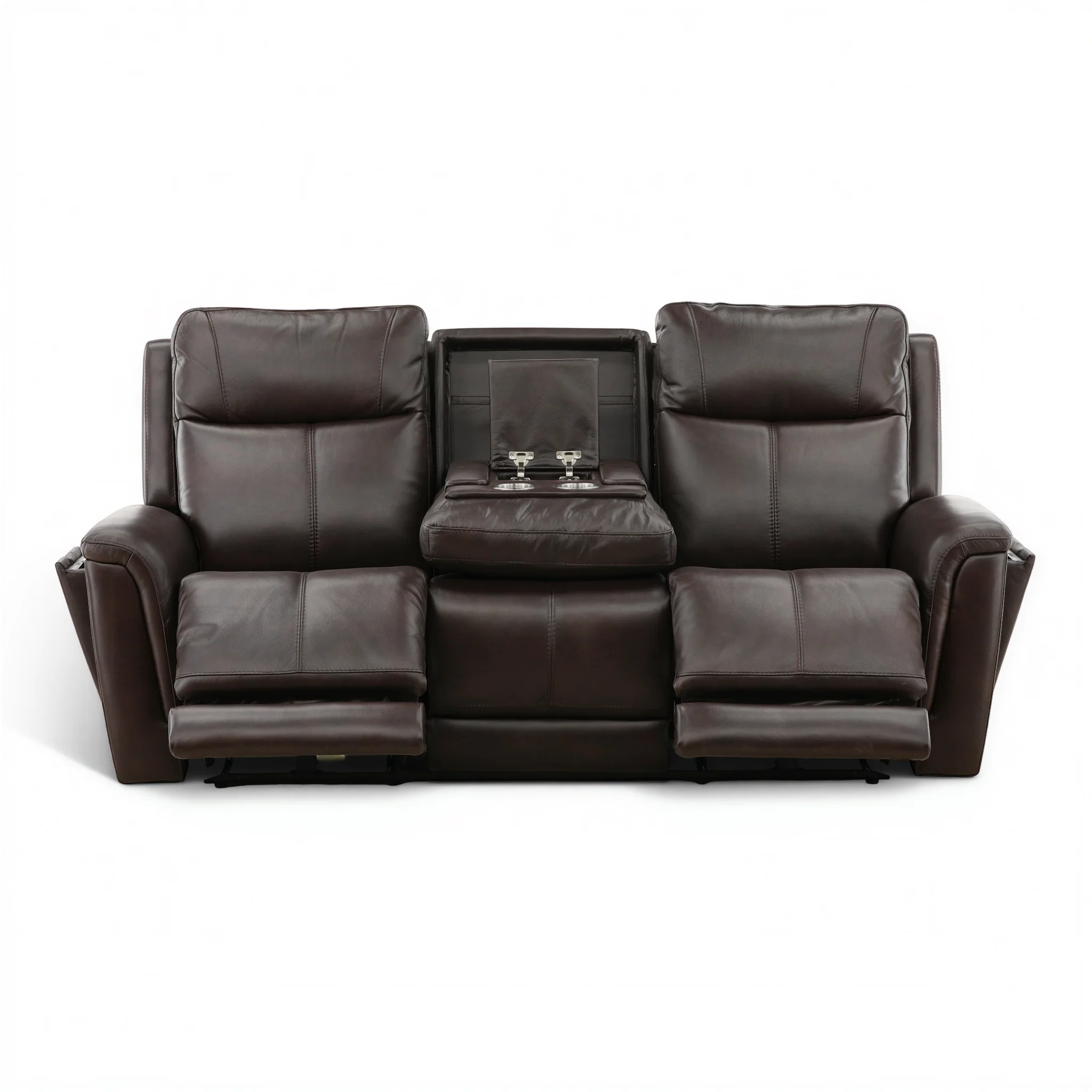 Flexsteel Trey Leather Power Reclining Sofa with Drop-Down Table