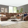 Newport 6-Piece Brown Leather Power Reclining Sectional with Chaise