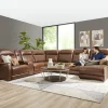 Newport 6-Piece Brown Leather Power Reclining Sectional with Chaise