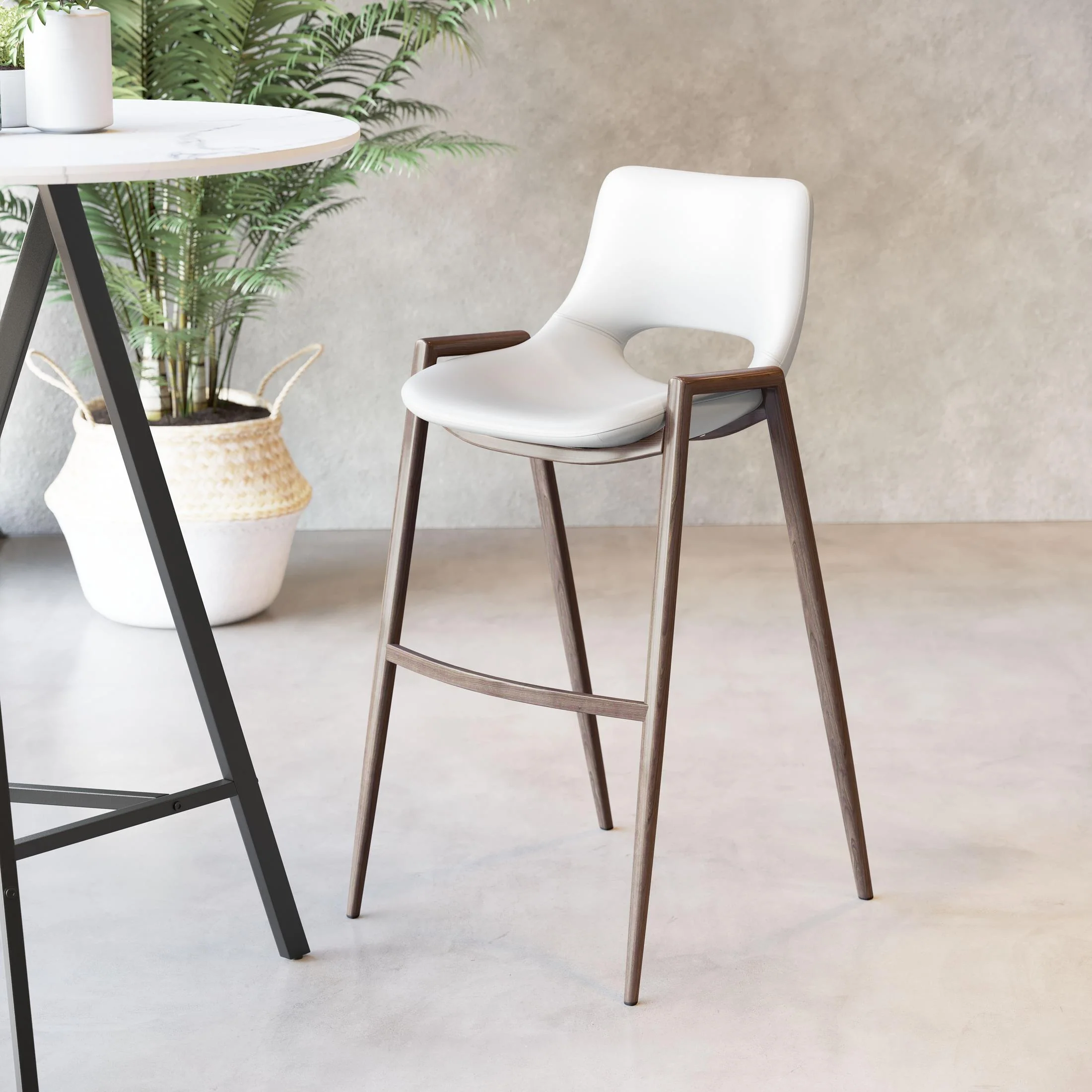 Desi Barstool (Set of 2) White & Walnut